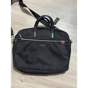 Tumi Black Ballistic Nylon Leather Trim Briefcase Messenger Bag Red Stitching